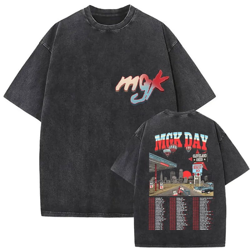 Rapper MGK Lost Americana Tour 2026 T-shirts Machine Gun Kelly Vintage Washed Graphic T Shirt Man’s Hip Hop Short Sleeve T-shirt