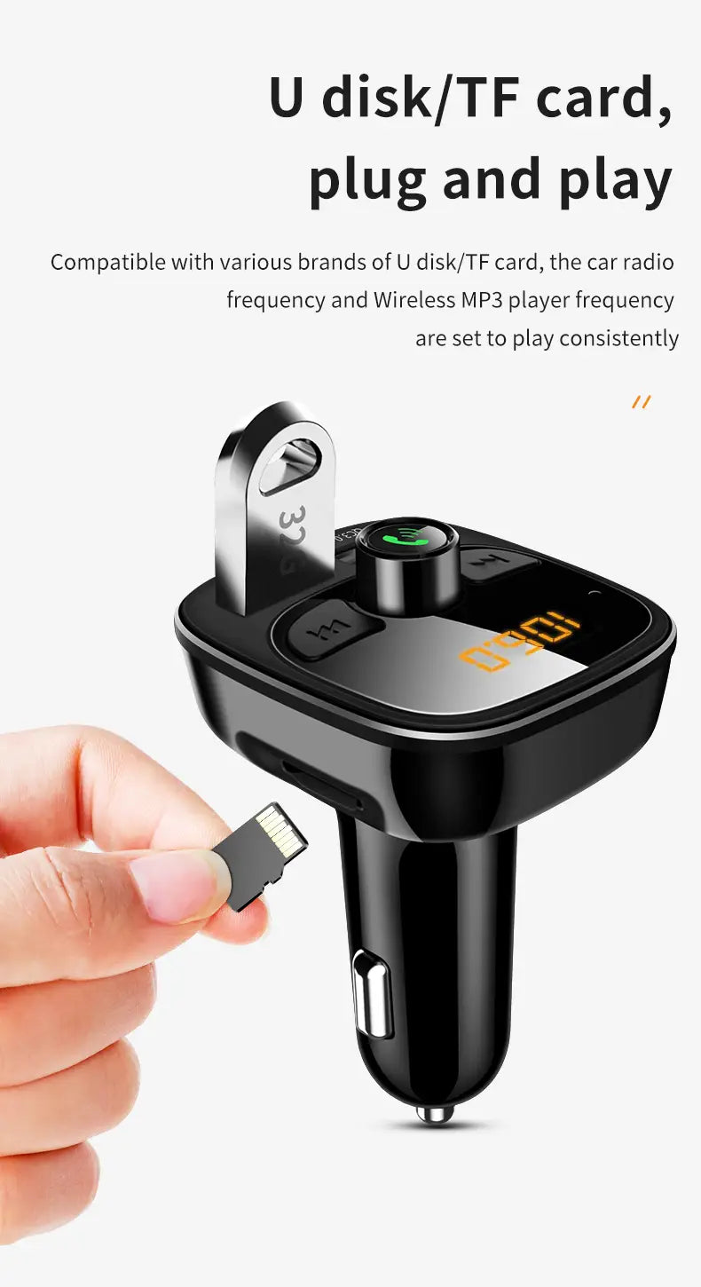 Car Mp3 Player Bluetooth 5.4 FM Transmitter Car Charger Adapter Dual USB Support TF Card & U Disk Hands-Free Call