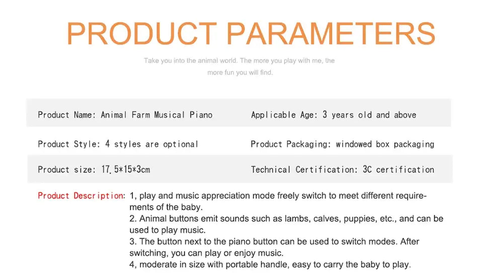 Baby Musical Toy with Animal Sound Kids Piano Keyboard Electric Flashing Music Instrument Early Educational Toys for Children