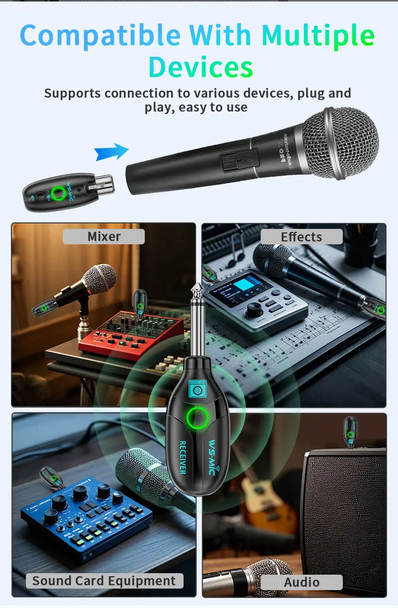 Wireless Microphone System (2 Transmitters + 1 Receiver) – HD Sound for Mobile Karaoke & PC Recording