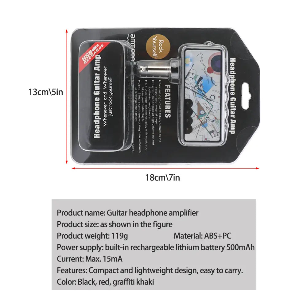 Electric Guitar Amplifier Headphone Amp,Portable Heavy Metal USB Rechargeable Battery Mini Pocket Headphone Amplifier for Guitar
