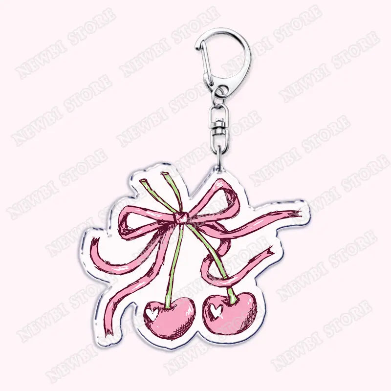 Aesthetic Coquette Pink Keychains for Womens Accessories Ribbon Hot Girl Book Club Bow Flowers Keyrings Friends Lovers Gifts