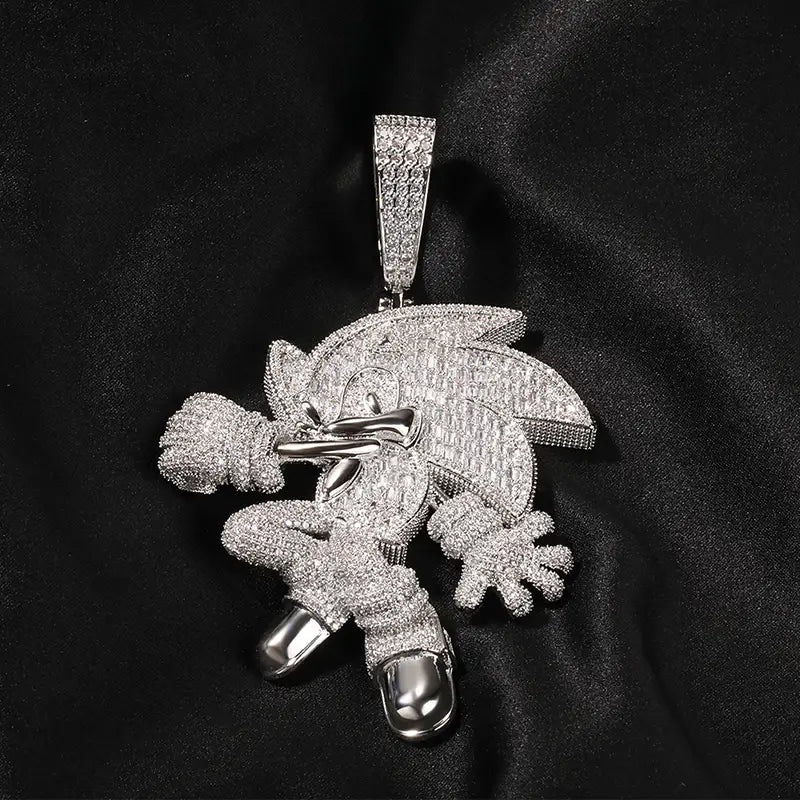 Hip Hop 5A+ CZ Stone Paved Bling Iced Out Cartoon Characters Pendants Necklaces for Men Rapper Jewelry Blue Red Silver Color
