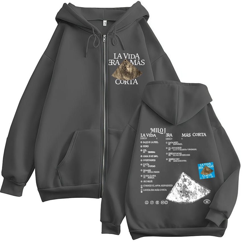 Rapper Milo J La Vida Era Mas Corta Album Zipper Hoodies Men Women Clothing Fashion Hip Hop Zip Up Hooded Sweatshirts Jackets