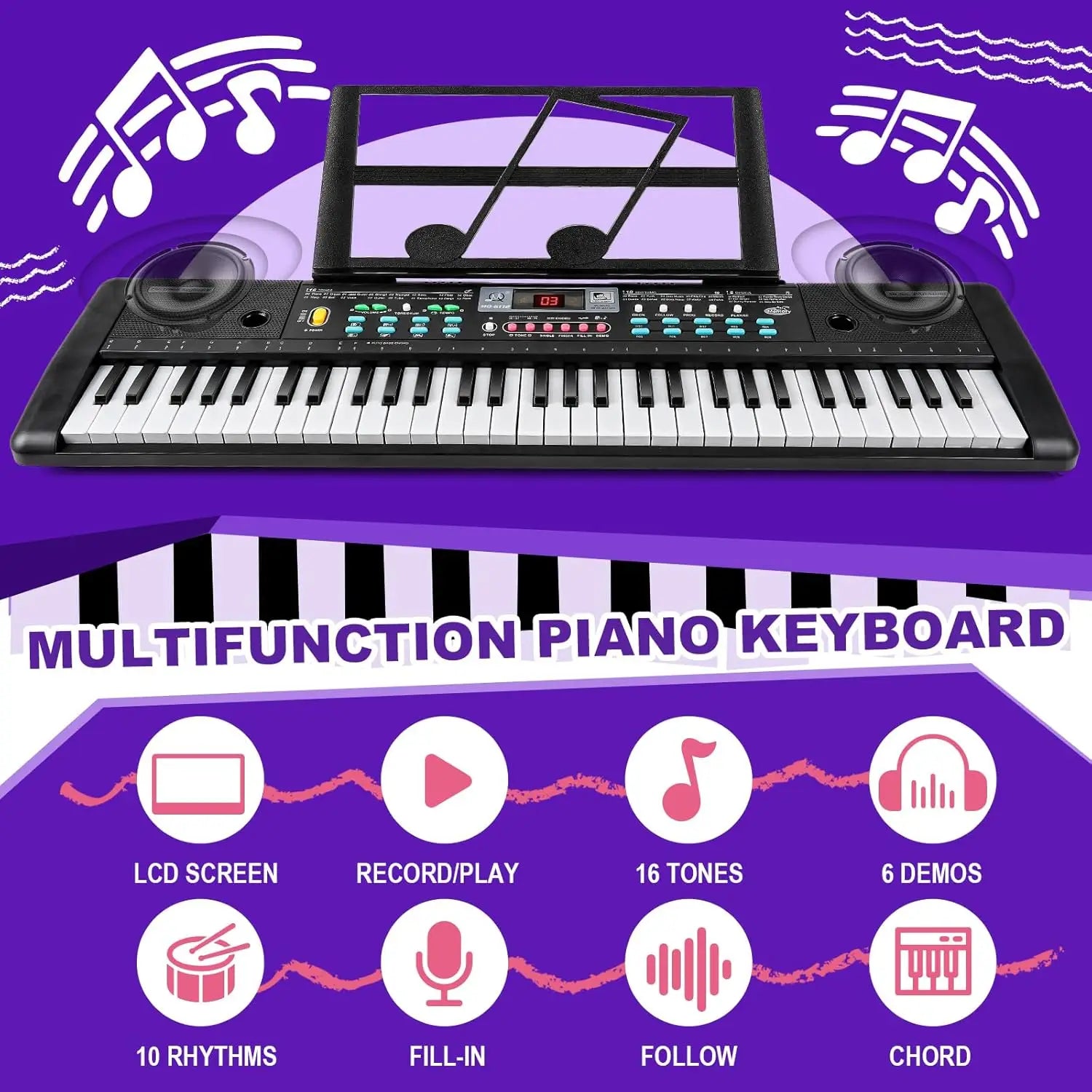 61-Key Electronic Piano Keyboard with Microphone for Kids Ages 3-9 Educational Musical Toy Gift