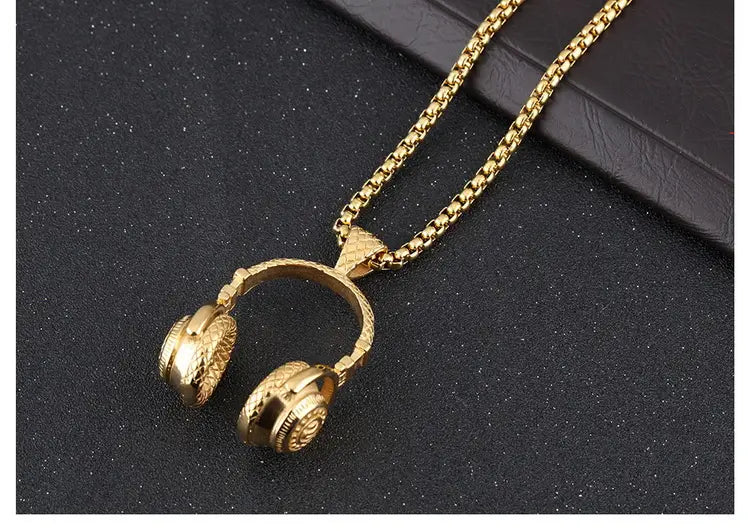 Rap Rock DJ Music Headphone Pendant Necklace for Women Man Stainless Steel Long Chain Hiphop Headset Jewelry Couple Accessories