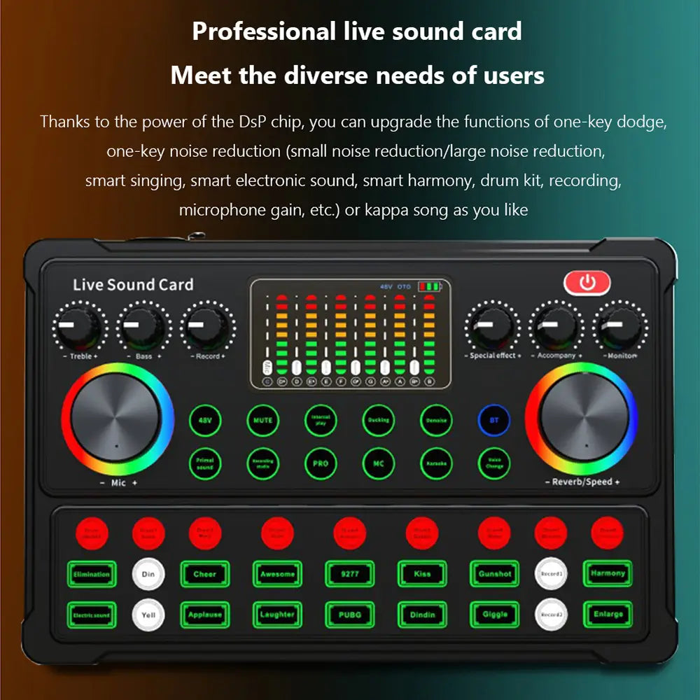 Live Sound Card Studio Record Professional Soundcard Bluetooth Microphone Mixer Voice Changer Live Streaming Audio Mixer Karaoke