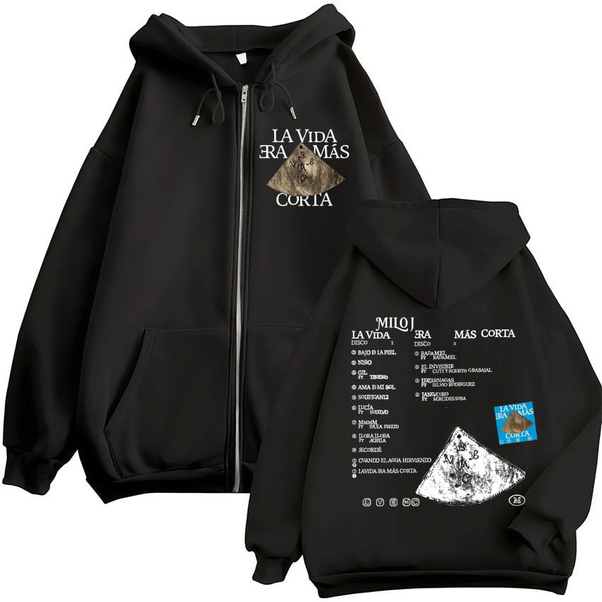 Rapper Milo J La Vida Era Mas Corta Album Zipper Hoodies Men Women Clothing Fashion Hip Hop Zip Up Hooded Sweatshirts Jackets