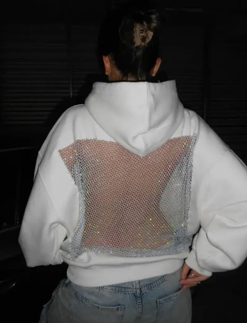 American Gothic Sexy Hollow Mesh Hoodie Y2K Clothes Womens Fashion Translucent Pullover Sweatshirt Casual Long Sleeves Jacket