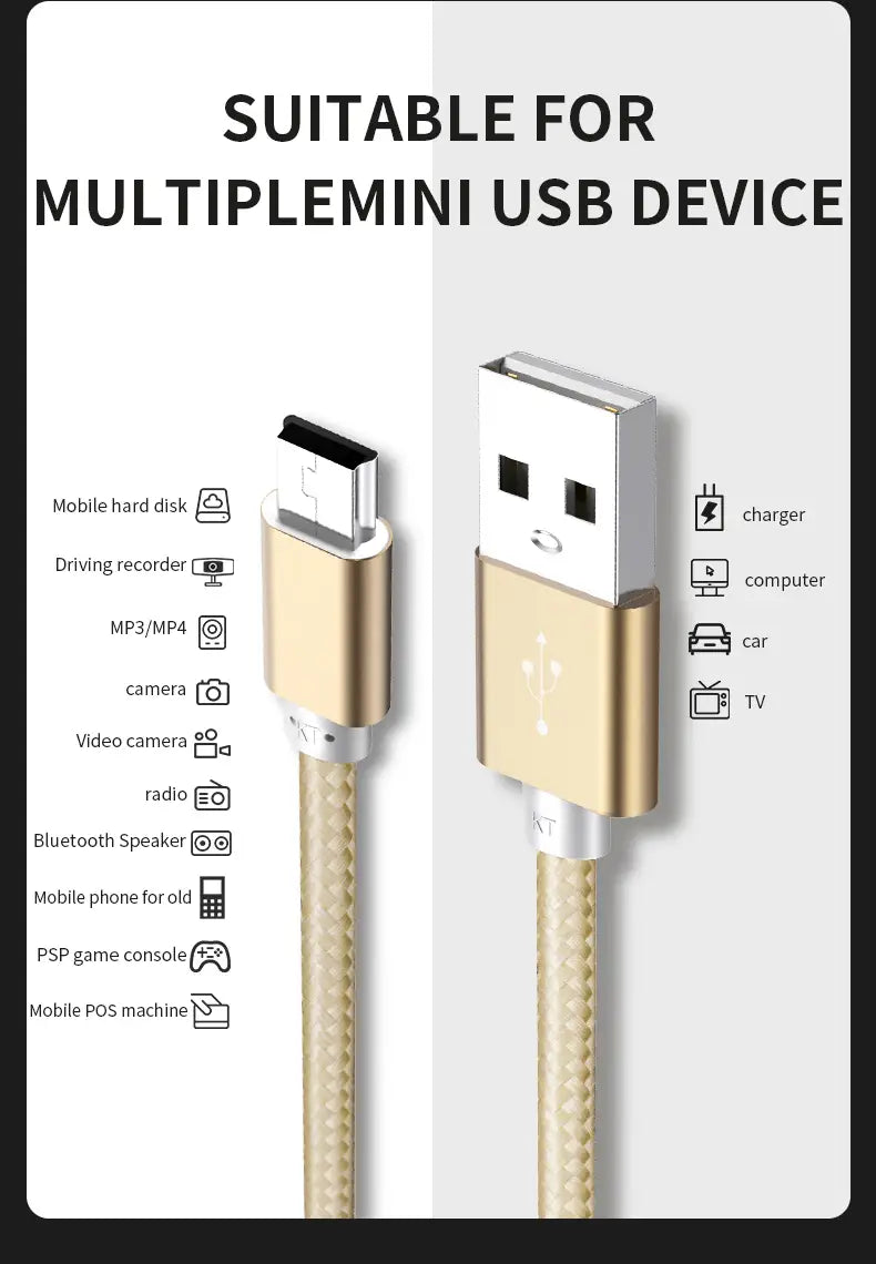 NNBILI Mini USB Cable USB To USB Fast Data Charger Cable For MP3 MP4 Player Car DVR GPS Digital Camera HDD Mini USB 1M/2M