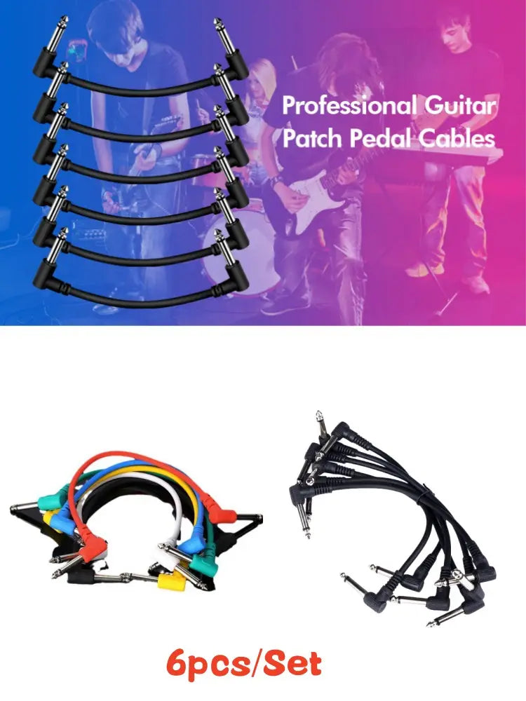 6pcs guitar pedal cable Electric Guitar Effect Pedal Patch Cable Cord Low Noise Shielded Audio Cable Leads 1/4 Right Angle Patch