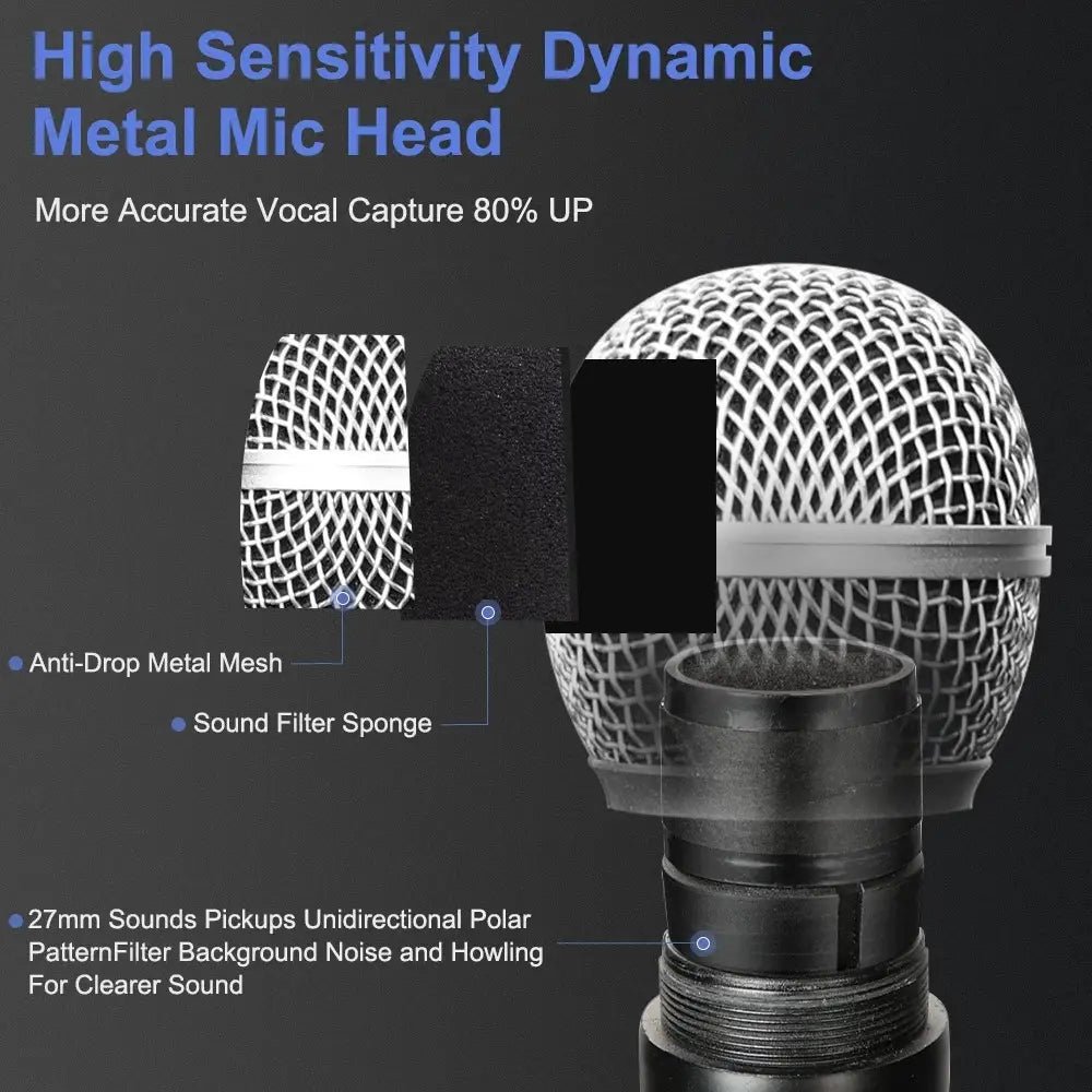 Wireless Microphone Dynamic Handheld Microphones Karaoke Microphone Mic with Rechargeable Receiver for Wedding Party Church Club