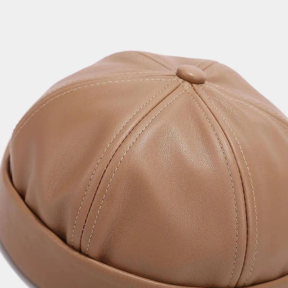 New PU Leather Landlord Hat Streetwear Melon Skin Hat Retro Unisex Hip Hop Cap Autumn Men Women Adjustable Brimless Docker Hat