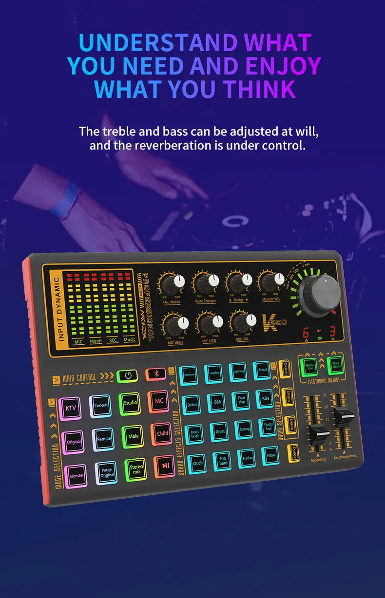 SK300 Sound Card Audio interface Mixer Professionale Studio equipment Voice Changer Multiple Audio Effects For Live Record Video