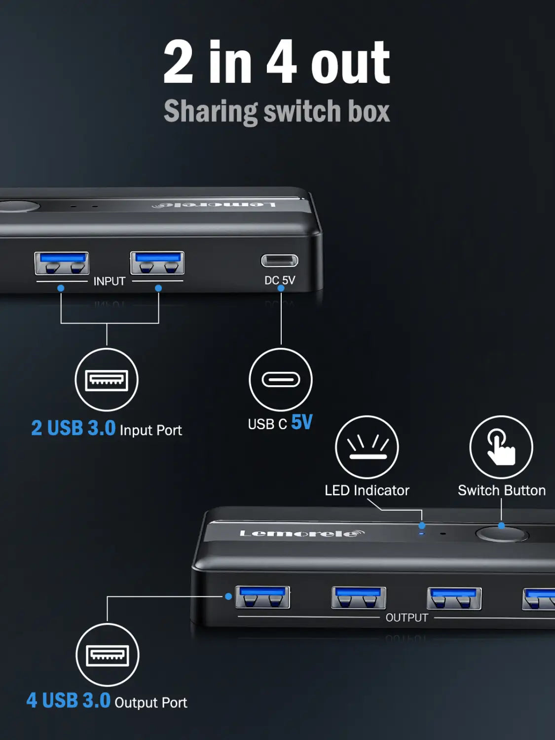 USB KVM Switch Adapter USB 3.0 Switcher 2 Input 4 Output USB Switch KVM Switcher Printer Sharer For Computer Keyboard