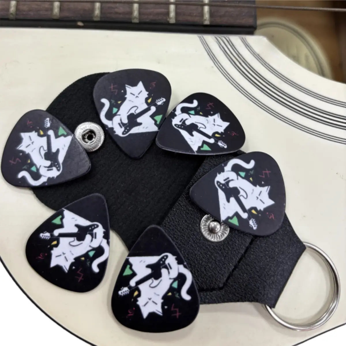 Miwayer 6 Pcs Original Sound Guitar Picks Double-Sided Printed,W/Keychain Holster /Unique Gift for Bass Electric & Music Lovers