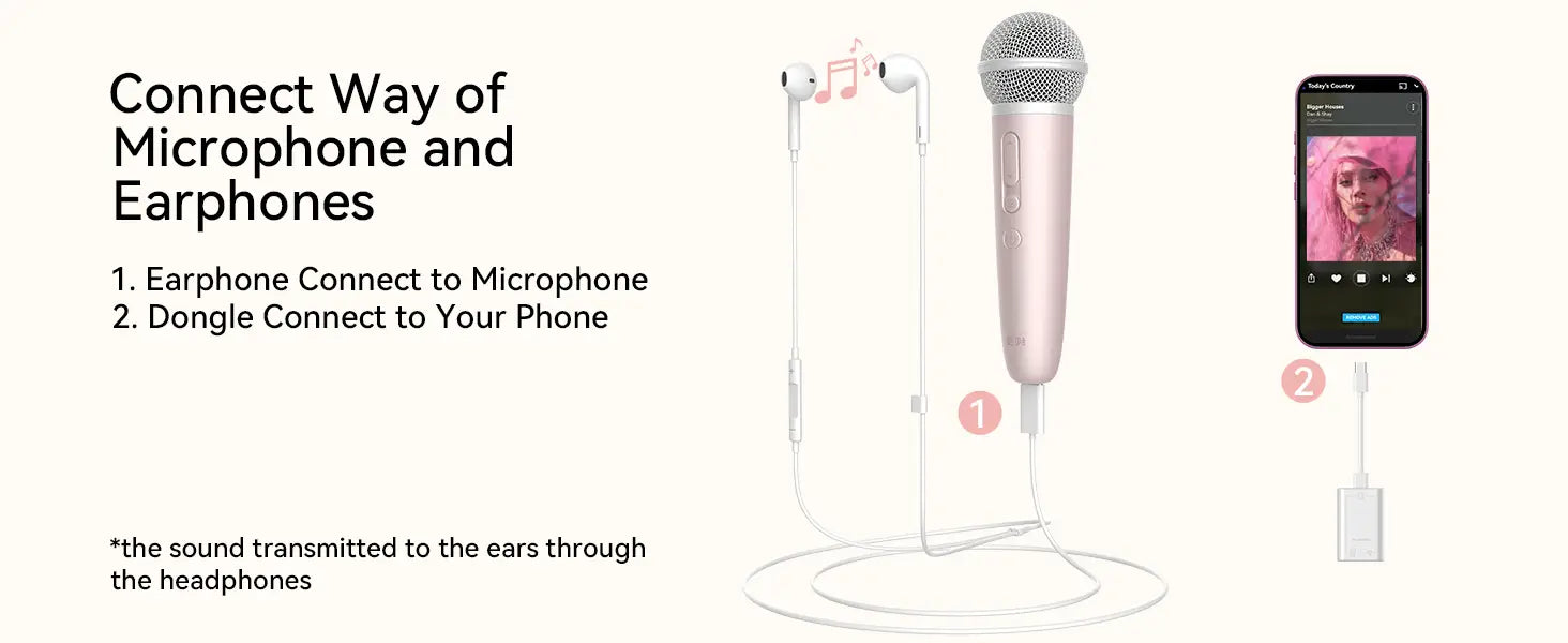Sing & Record microphone with Earphone Feedback karaoke Mic Works with Spotify Smule YouTube,Apple Music TJ karaoke,Stingray