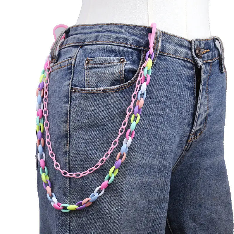 Bohemian Rainbow Resin Chain Keychains Men Women Hip Hop Waist Chain Multicolor Acrylic Flower Pants Trousers Chain Punk Jewelry