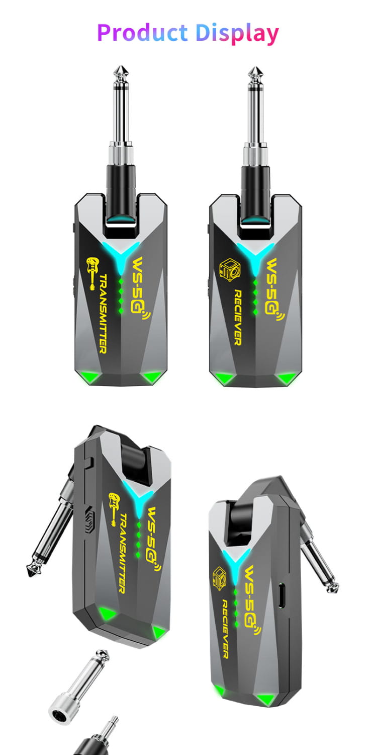 5.8GHz Wireless Guitar System Audio Rechargeable Transmitter Receiver – Works with 3.5mm & 6.35mm Jacks No Pairing Required