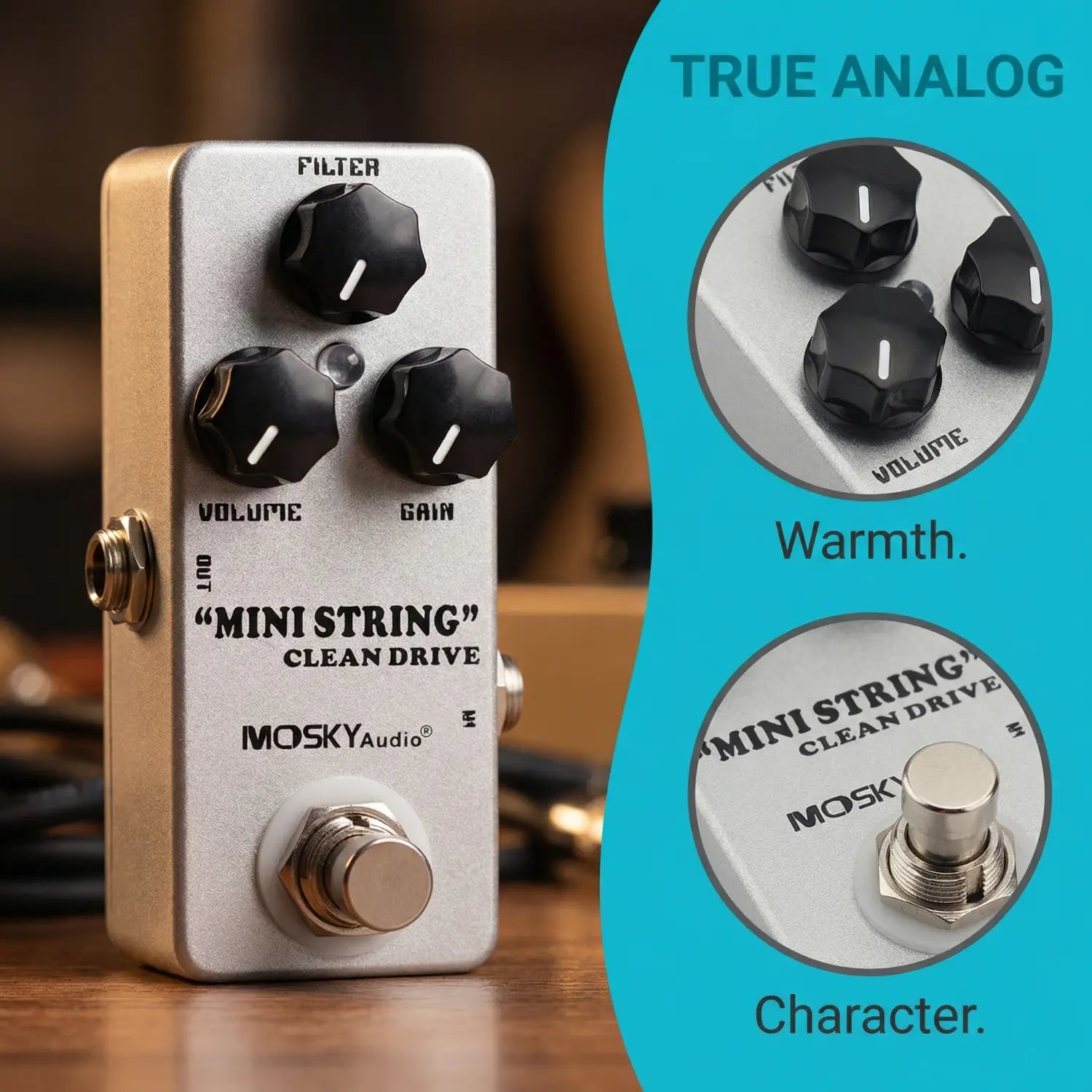 Mosky Mini String Clean Drive Overdrive Guitar Pedal - Dumble-Style Tone,Crystal-Clear Boost,Analog EQ Shaping for Guitar & Bass