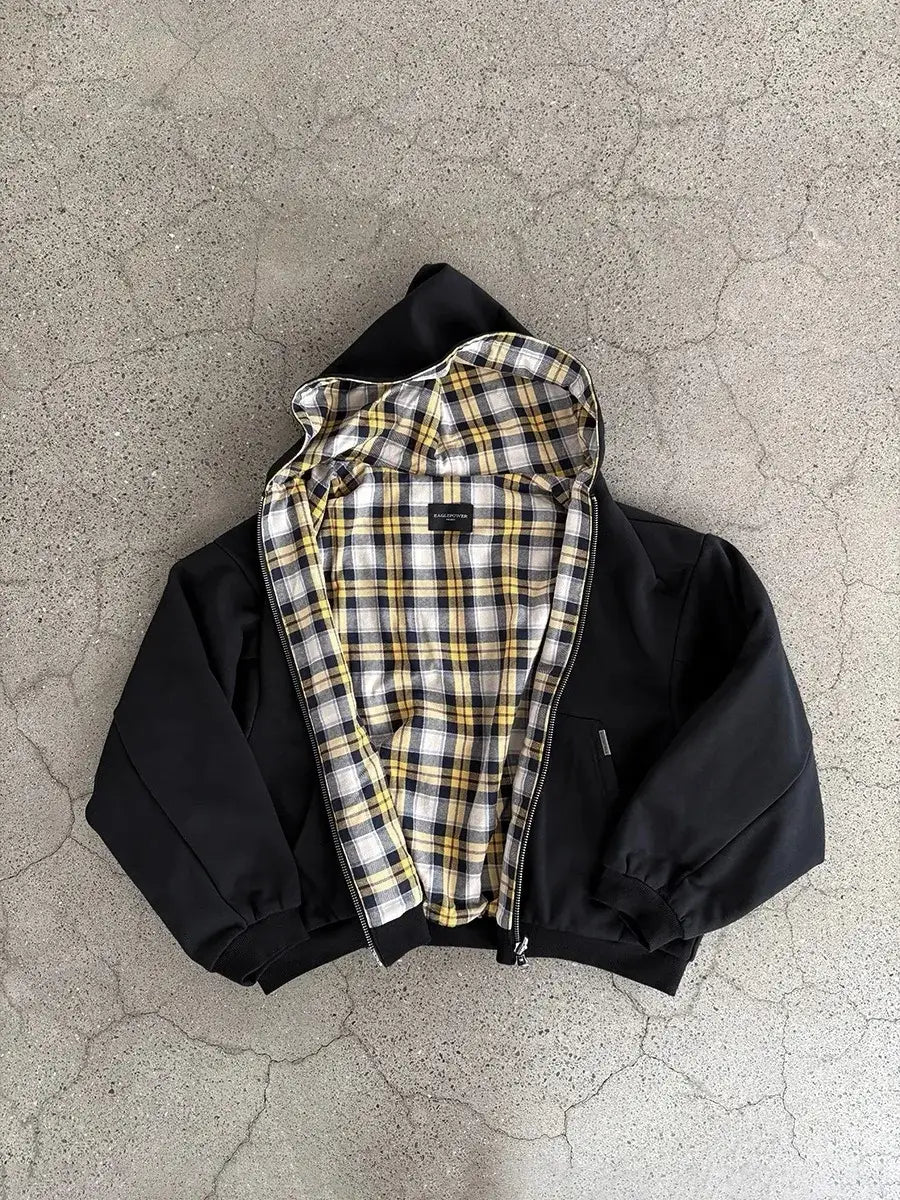 Korean Fashion Retro Plaid Double-Sided Black Minimalist Sweatshirt Men’s Y2K New Harajuku Hip-Hop Gothic Couple Street Wear