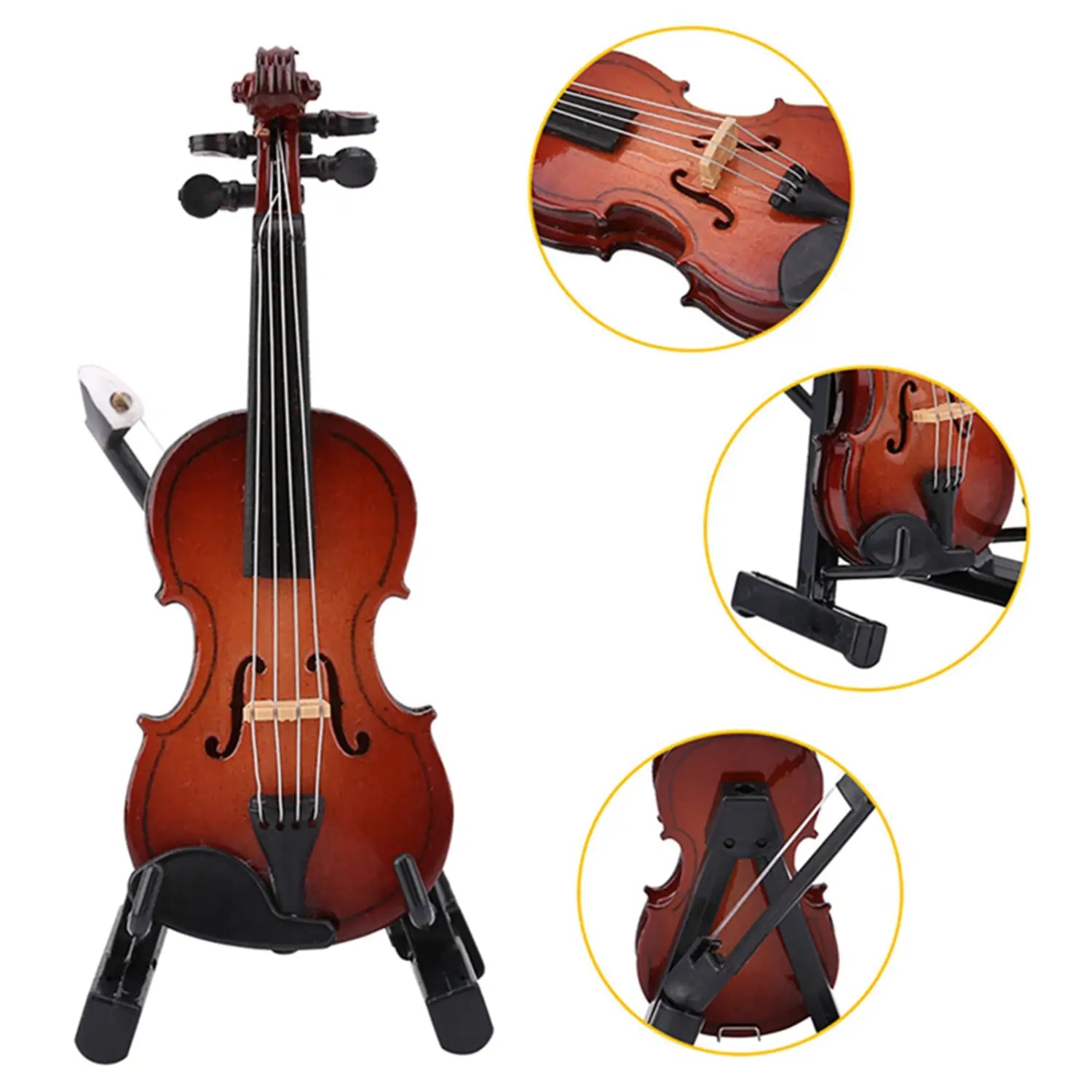 Miniature Violin Model with Stand Case Dollhouse Accessories Mini Musical Instrument Decor Gift