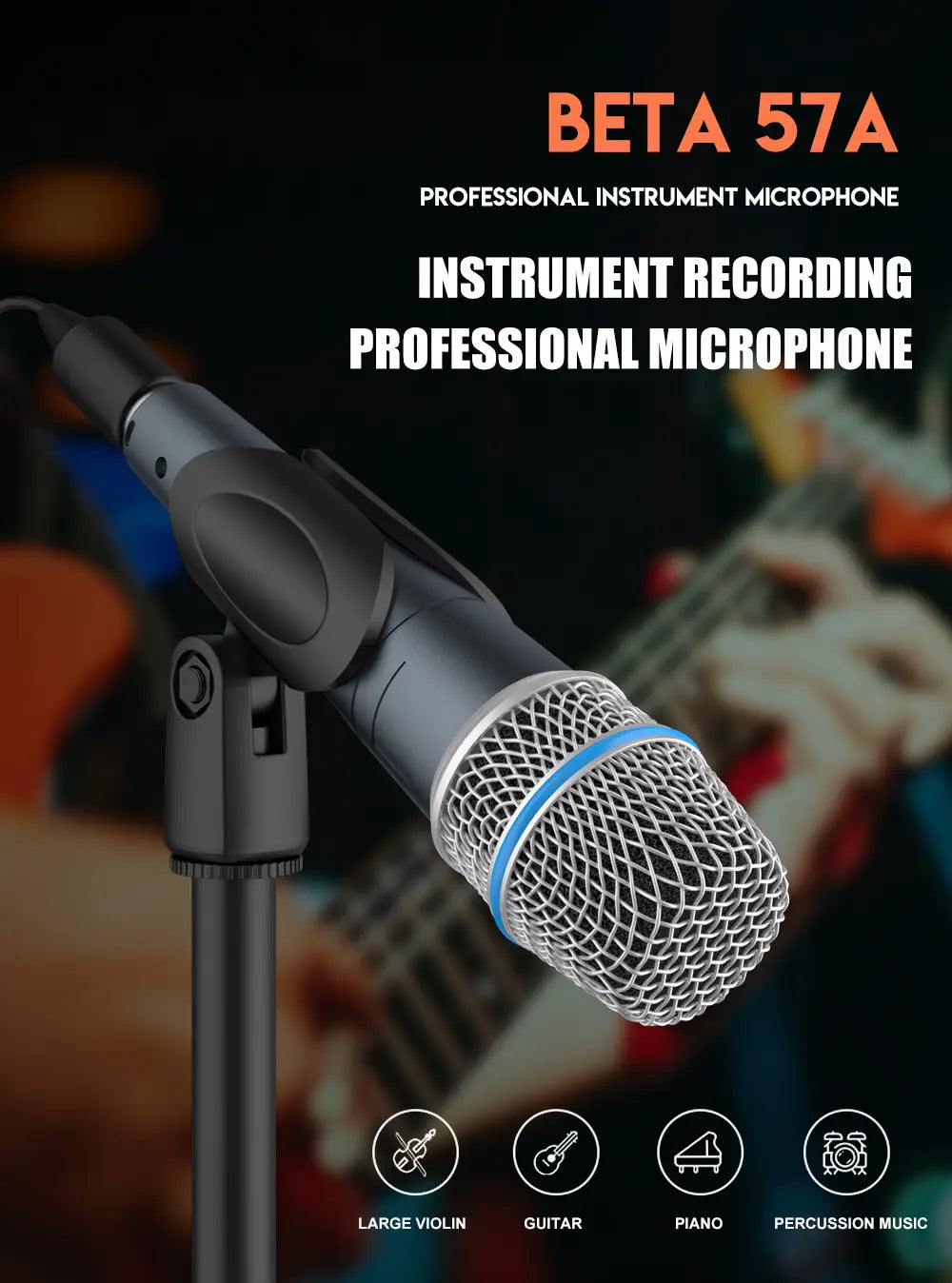 BETA 57A Kick Drum Microphone Super cardioid Dynamic Karaoke Mic With High Output Steel Mesh Grille