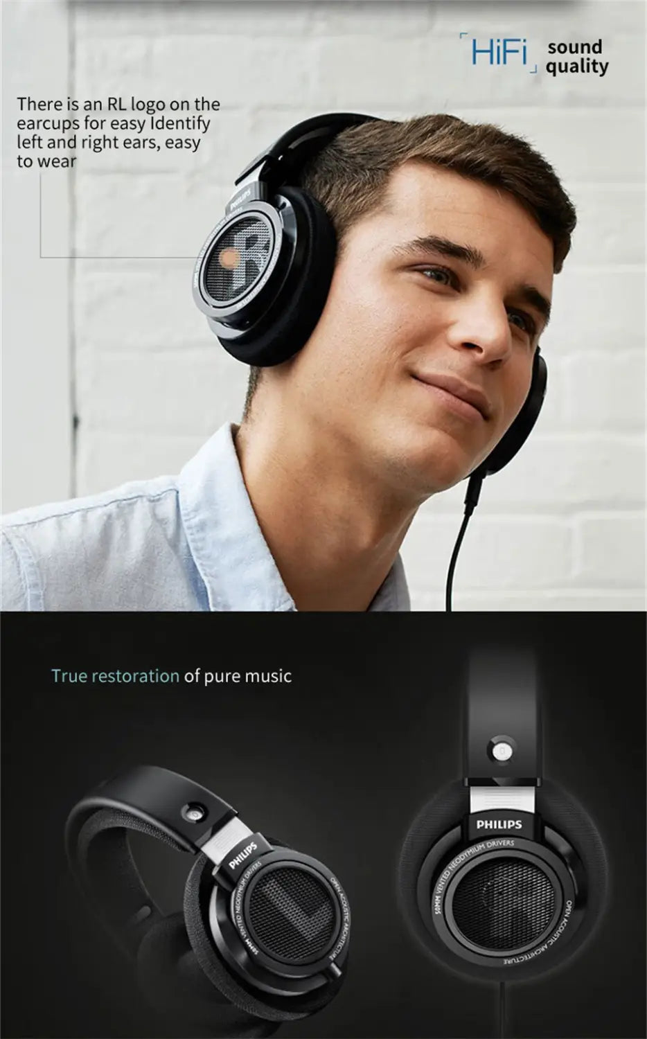 Philips SHP9500 Wired Headphones HiFi Stereo Music Earphone 3.5mm 6.3mm Interface Computer Laptop Mobile Phone Universal Headset