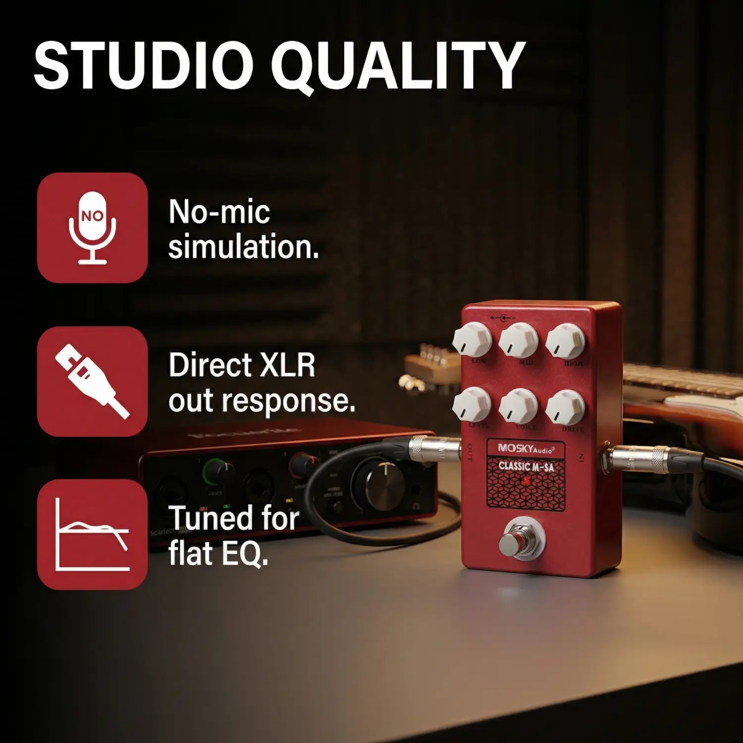 Moskyaudio M-Sa Guitar Speaker Tuner Pedal Classic Simulation Effect with Drive Voice Level Control Low High Mid Settings