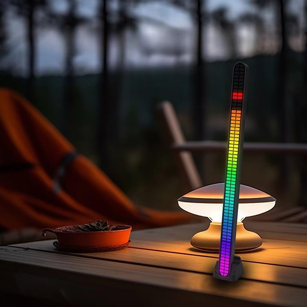 30CM Double-row 64bit RGB PickUp LED Bar Voice Controlled Light Rechargeable Magnetic Music Rhythm Light Car Atmosphere Lighting