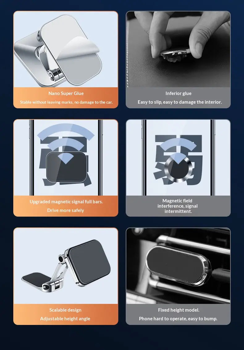 Suction Type Car Mobile Phone Stand Strong Magnetic Attraction Foldable Air Outlet Instrument Panel Adhesion Navigation Stand