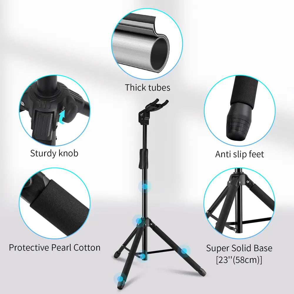 JOYO Guitto Series GGS-06 Tripod Music Stand Portable 1.2M Foldable Hanging Guitar Floor Stand for Acoustic Electric Guitar Bass
