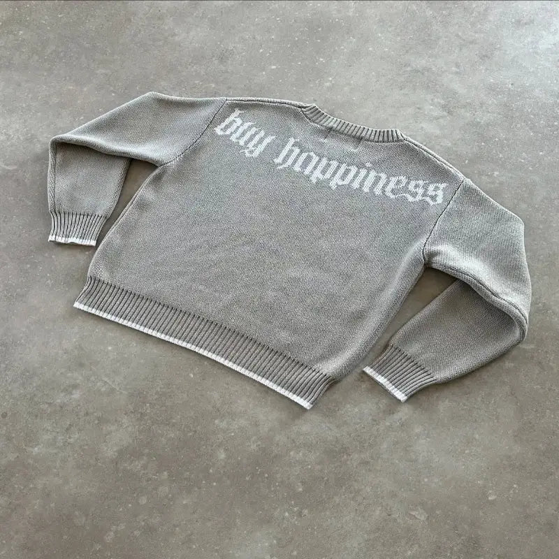 Hip Hop Dollar Logo Embroidery Streetwear Unisex Baggy Set 2 pcs Set Y2K Autumn Winter Retro Knitted Sweater Jeans Suit Trendy