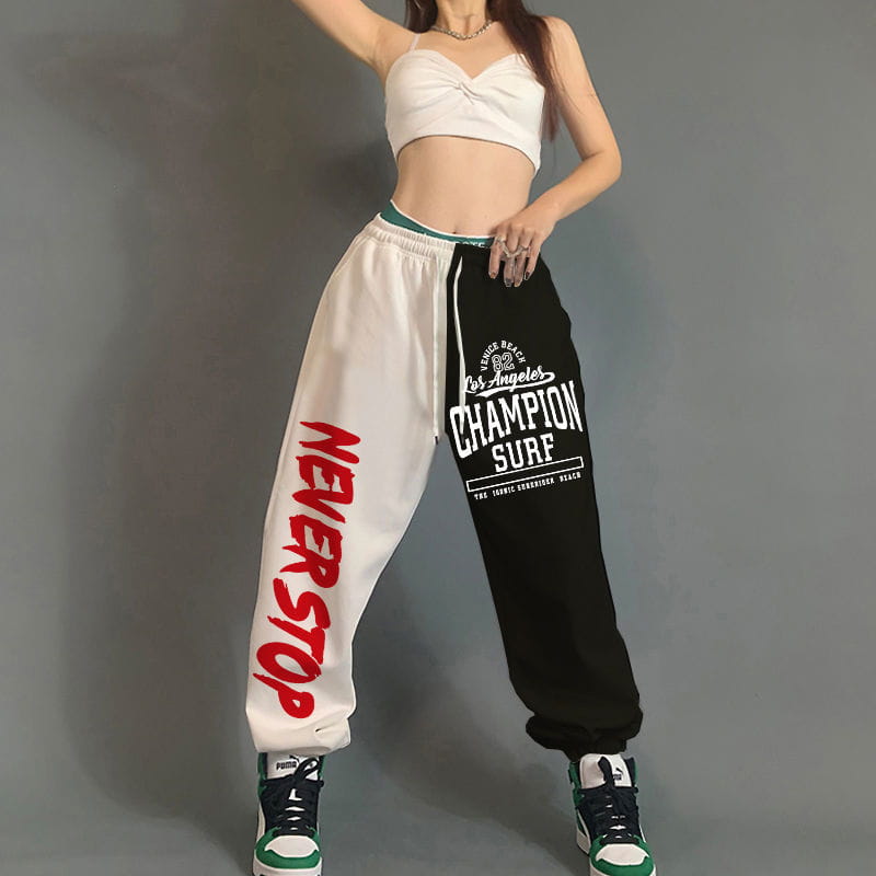 Hip Hop Women Streetwear Dance Sweatpants Spring Autumn New High Waist Letter Print Pockets Cotton Loose Fashion Casual Trousers