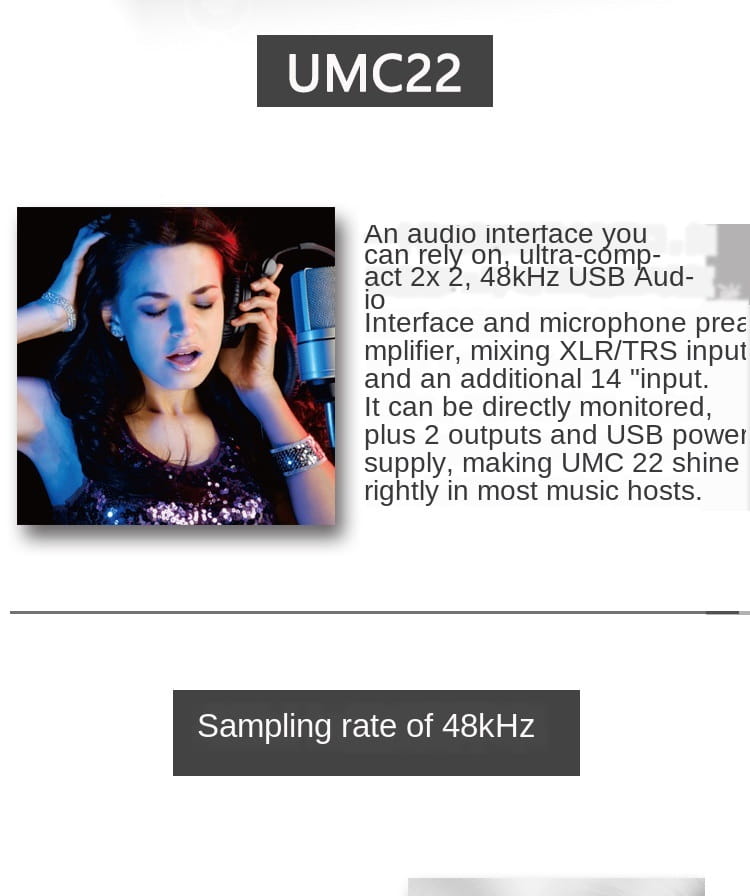 Hot Sell Promotion BEHRINGER UMC22/ UM2/UMC202HD Microphone Amplifier Live Recording External Sound Card USB Audio Interface