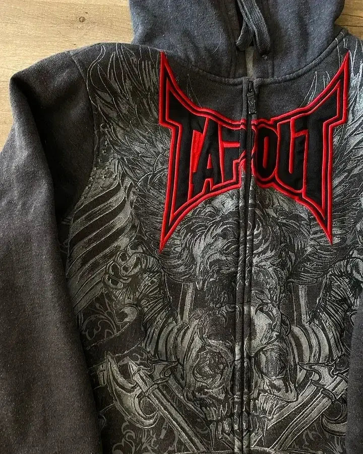 Hip Hop Tapout Zipper Hoodies Mechanical Skull Pattern Jacket Streetwear Men Women Clothes Y2k Sweatshirt Oversized Hoodie