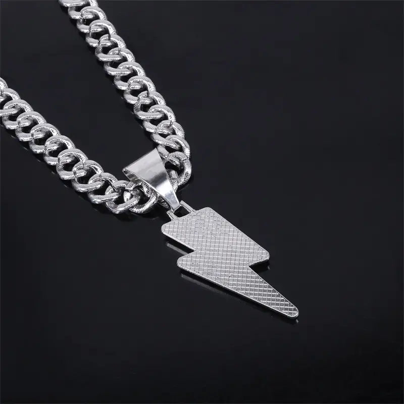 Hip Hop Full Purple Cz Zircon Lightning Pendants Necklace With 20inch Iced Out Miami Cuban Chain Rapper Party Wear Jewelry