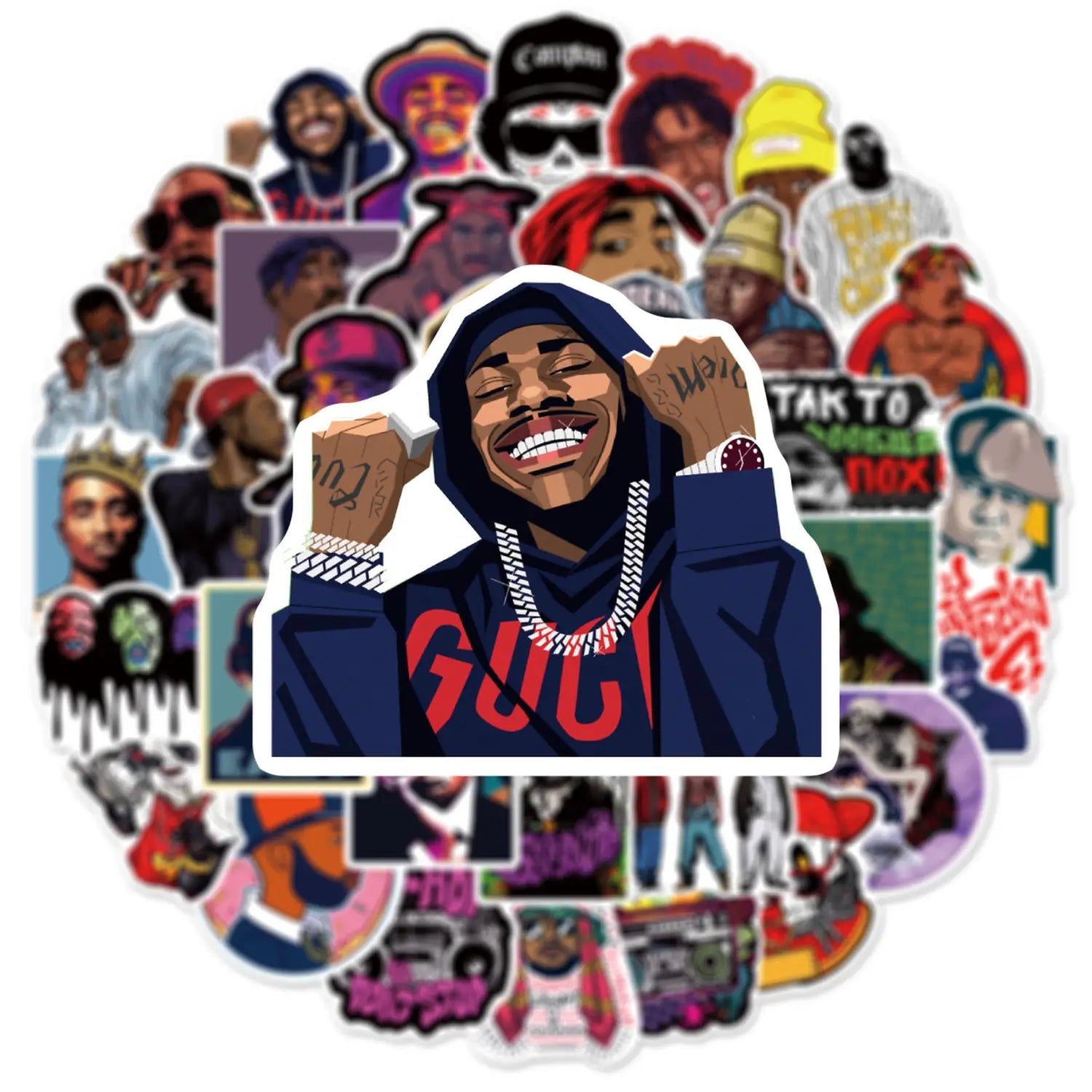 50PCS Mix 2Pac Sticker Hip Hop Rap Tupac Graffiti Rock Vinyl Sticker for Adults DIY Bike Laptop Skateboard Stickers Waterproof