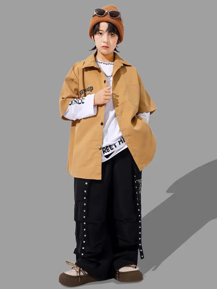 Kids Hiphop Dance Rapper Clothes Outfit Japanese Boys Hip-hop Style y2k Streetwear Accessories Child Fashion Performance Costume