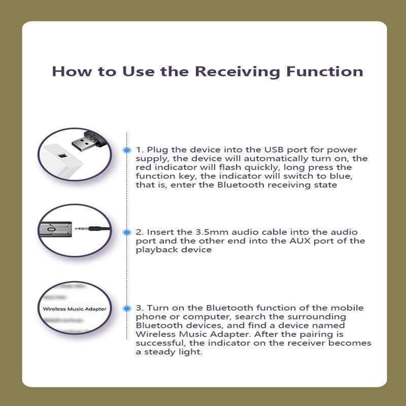 5.0 Bluetooth Adapter Music Audio for PC TV Car Hands-free 3.5mm AUX Adapter USB Wireless Bluetooth Transmitter Receiver
