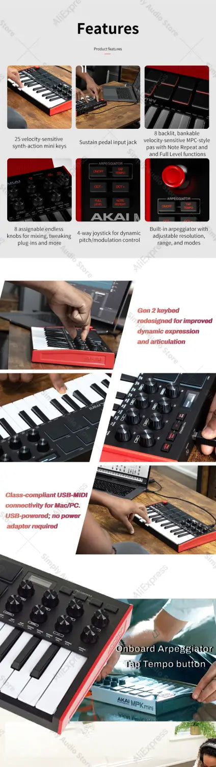 akai professional mpk mini play mk3 plus midi keyboard piano arranger music controller