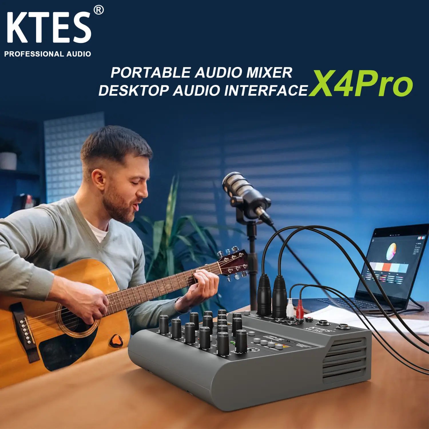 4-Channel Audio Mixer USB Audio Interface Sound Card with Bluetooth for Live Streaming Podcast Recording Home Studio