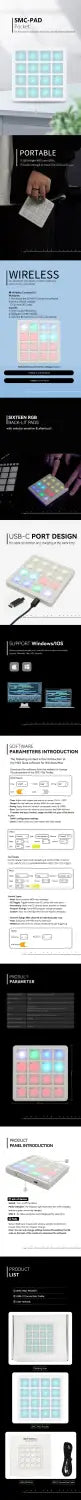 M-VAVE SMC-PAD Pocket Wireless MIDI Controller Portable Pocket Pad 16 Pads Suitable Percussion Keyboard USB-C Interface