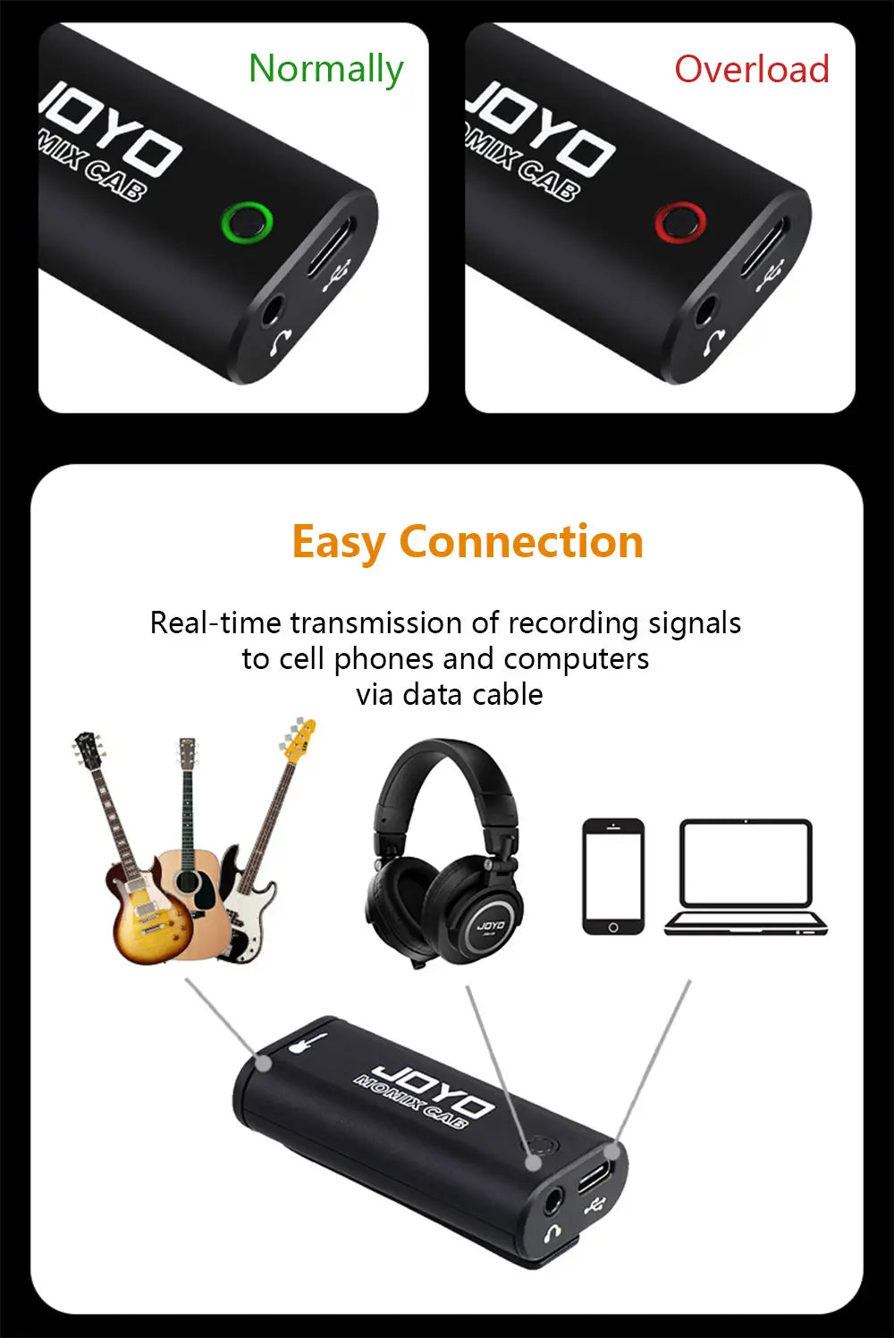 JOYO MOMIX CAB Mini Audio Mixer Guitar Sound Card USB Audio Interface Stereo Output for Guitar Bass Smartphone PC Live Streaming