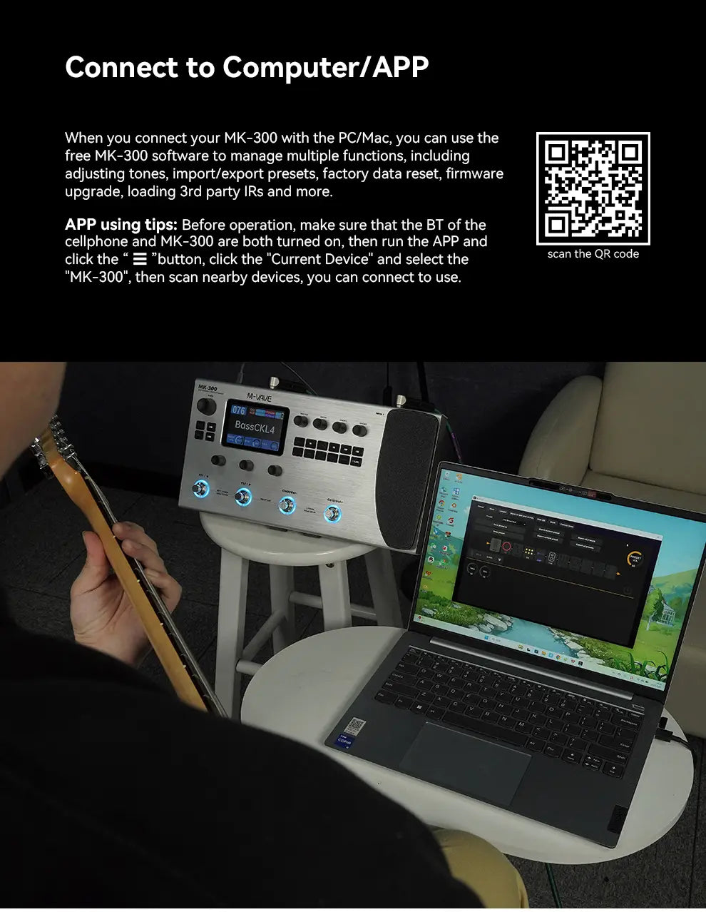 M-VAVE MK 300 Guitar Multi-Effect Processor ANN Neural Modeling 120AMP,360FX,10h Battery,150s STEREO LOOPER,128 Drum MIDI DAW