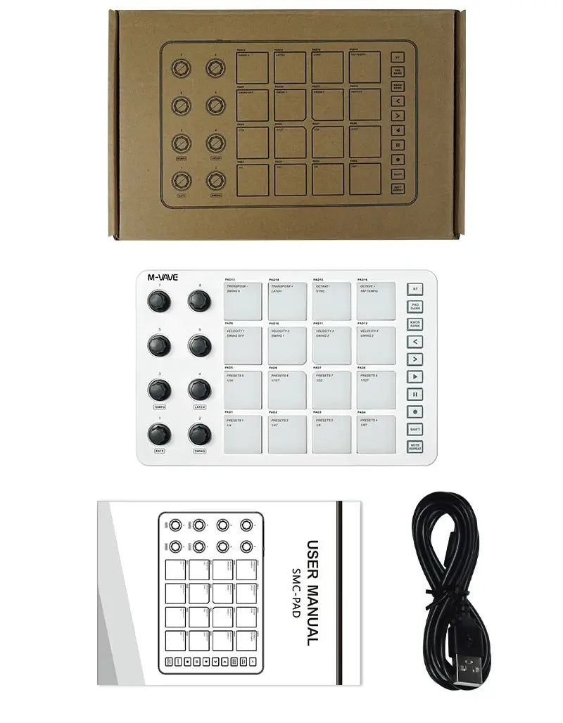M-VAVE SMC-PAD MIDI Controller Keyboard BT Strike Pads RGB Backlight MIDI Connection Low Latency 3.5mm Output Interface Pad RGB