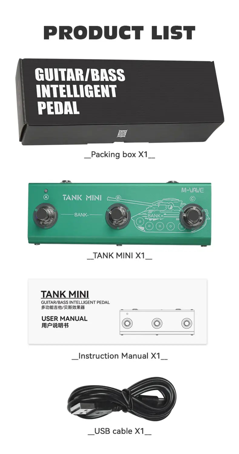 M-VAVE Tank Mini Guitar Multi-effects Pedal Processor Built-in Cab Amp Mod FX Delay & Reverb Effects Support IR & OTG Recording