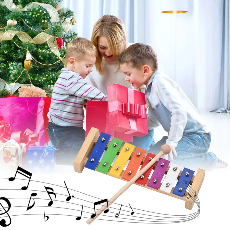 8 Keys Xylophone Compact Size Glockenspiel Colorful Aluminum Plate Piano with Wooden Mallets Percussion Musical Instrument Gift