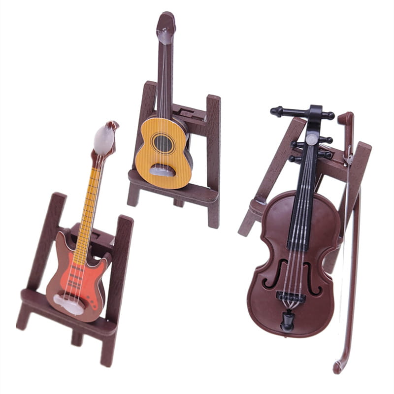 1Pc Dollhouse Mini Christmas Wood Grain Violin Instrument Simulation Popular Guitar Miniature Home Scene Model Decor Accessories
