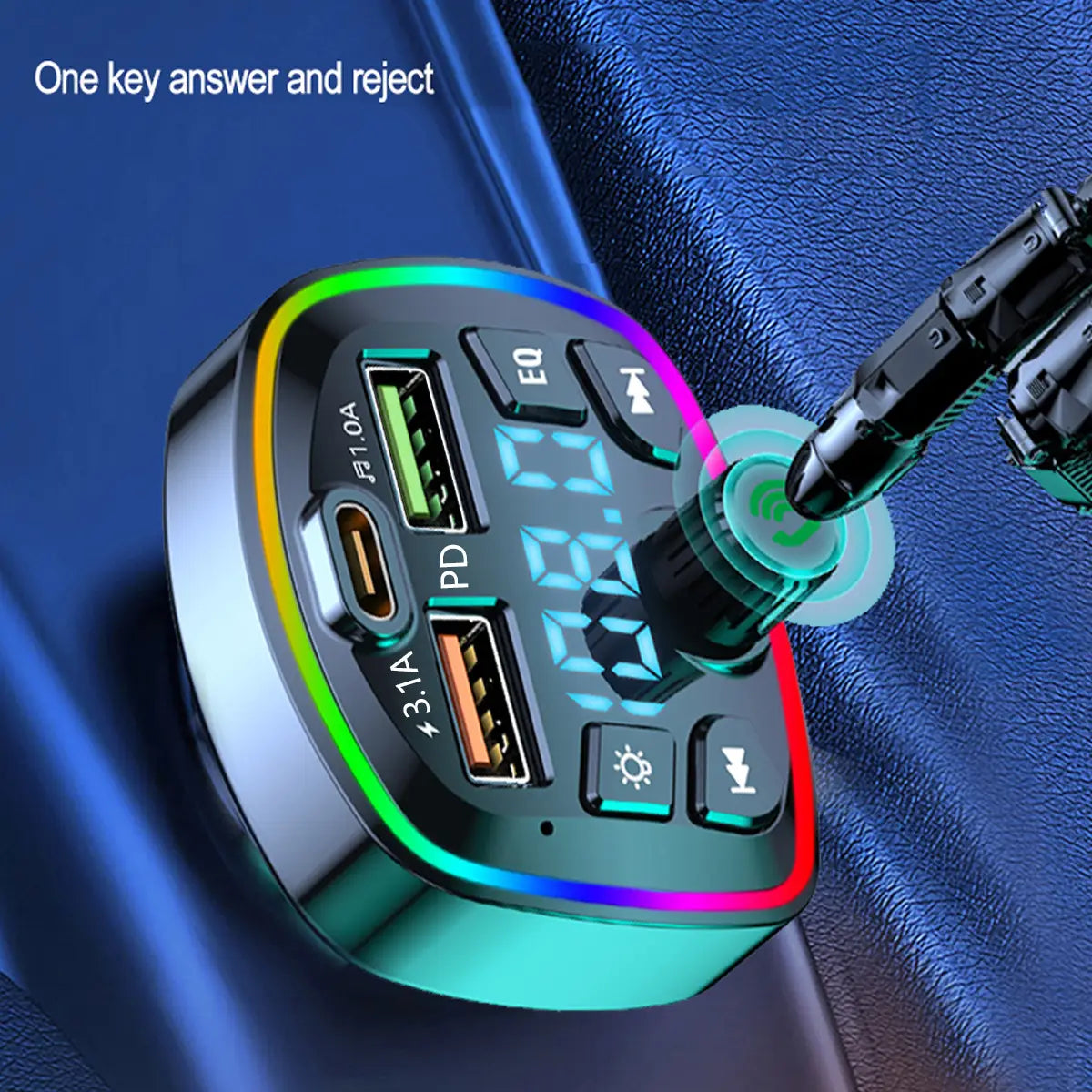 Car MP3 Player Bluetooth 5.0 FM Transmitter Handsfree Car Radio Modulator with Built-in Mic USB Quick Charge Adapter for Car